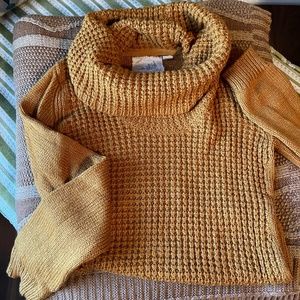 Anthropologie Angel of the North Mustard Waffle Knit Cowl Neck Sweater size XL